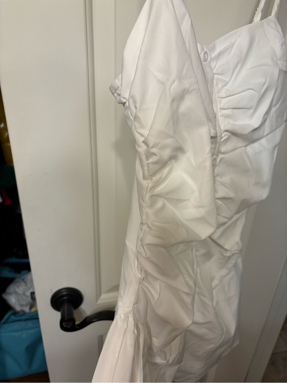 Hello Molly White Ruched Button-Front Mini Dress - Picture 7 of 7